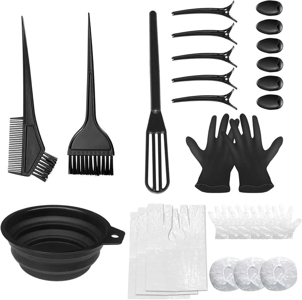 29 Pcs Hair Dye Bowl and Brush Kit, DIY Beauty Salon Hair Bleaching Tools Kit, Tint Bowl and Brush Set for Ear Cover, Shawl, Gloves, Hairdressing Clips, Highlighting Comb