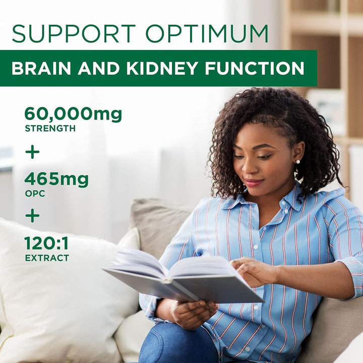 Grape Seed Extract Capsules, 465 Mg – Polyphenols Supplement for Optimal Blood Flow & Kidney Support | 60 Capsules with 93% Opcs – 60,000Mg Strength, GMO & Gluten-Free