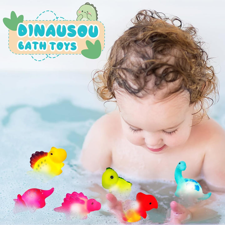 Baby Bath Toys, 6 PCS LED Kids Sensory Toys, Liquid Sensor Light up Dinosaur for Autism