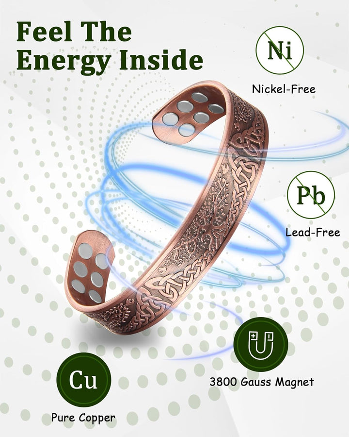 Copper Bracelet for Men, 18X Strength Magnetic Bracelet with 3800 Gauss Magnets, 99.99% Pure Solid Copper, Men'S Jewelry Gift