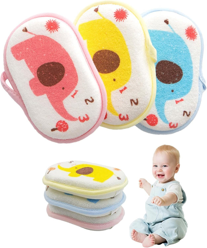 3-Pack Elephant Baby Bath Sponges - Ultra-Soft 3-Layer Wash Sponges for Newborns & Toddlers, Gentle Hypoallergenic Bathing Sponges for Sensitive Skin, Breathable & Quick-Drying (Cute Animal Design)
