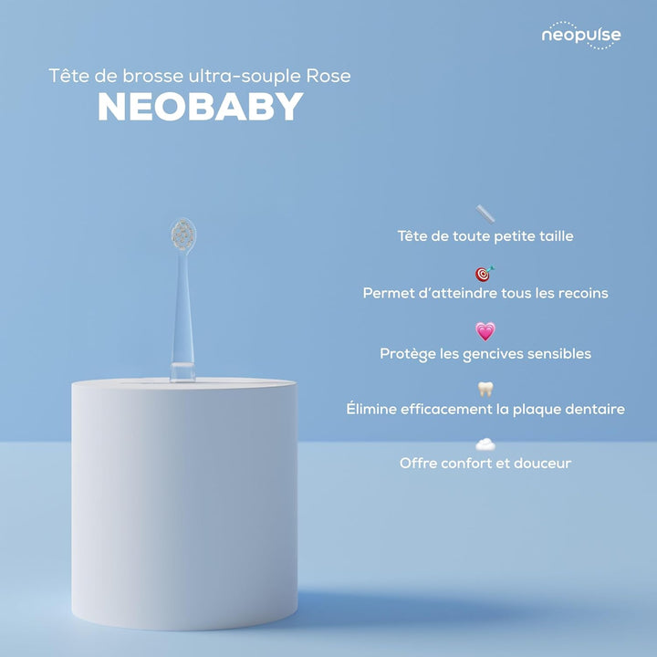 ® - Pack of 2 Ultra-Soft Nylon Brush Heads Refills - NEOBABY® Sonic Electric Toothbrush for Babies - from 0 to 3 Years Old - Suitable for Babies