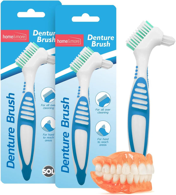 2Pk Denture Toothbrush, UK Retainer Brush for Cleaning False Teeth, Dual Angled Heads with Soft Bristles for Hard-To-Reach Areas, Ideal Oral Hygiene ution for Dentures and Oral Appliance