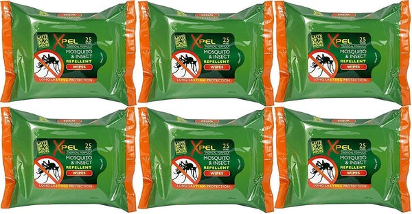 Insect Mosquito REPELLENT WIPES Tropical Formula 25 Wipes (6)