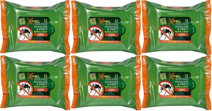 Insect Mosquito REPELLENT WIPES Tropical Formula 25 Wipes (6)