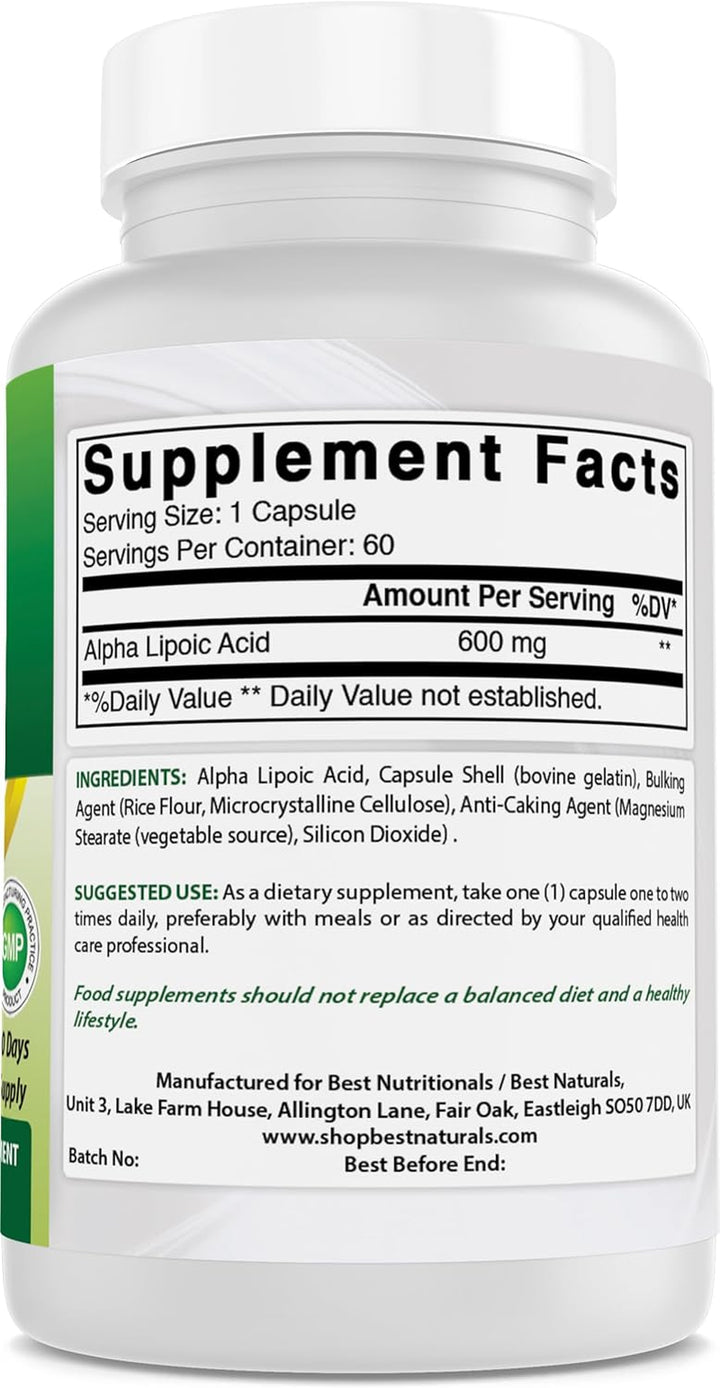 Alpha Lipoic Acid 600 Mg 60 Capsules - ALA Powerful Antioxidant (60 Count (Pack of 1))