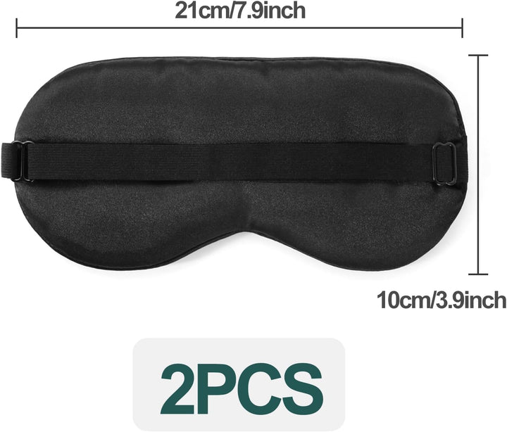 Sleep Mask, 2 Pack Silk Eye Mask, Soft Eye Mask for Sleeping, Light-Blackout Design, with Adjustable Strap, for Night, Travel, Nap (Black)