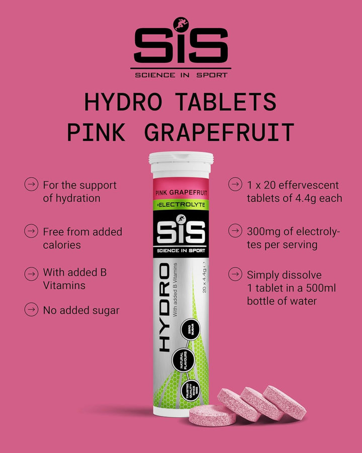 Hydro Electrolyte Tablets 20 Pcs. Pink Grapefruit – Vegan & Gluten-Free, Ideal to Promote Hydration and Maintain Electrolytes Balance (Packaging May Vary)