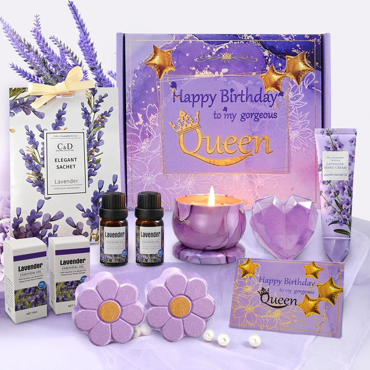 Pamper Birthday Gifts for Women, Unique Friend Gifts for Her, Lavender Self Care Get Well Soon Gifts Set for Mum Sister Wife, Spa Bath Set Bath Bombs Present, Christmas Valentines Mothers Day Gift Box