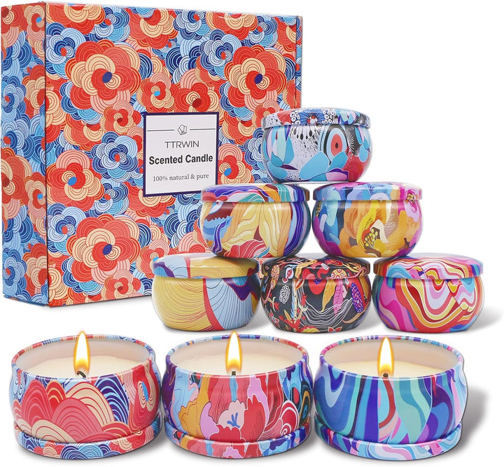 Scented Candles Gift Set, 4 Pack Natural Soy Candles: Jasmine & Ylang Ylang, Sandalwood & Patchouli, Fir & Cedarwood, Vanilla & Amber, Aromatherapy Gift for Christmas Birthday