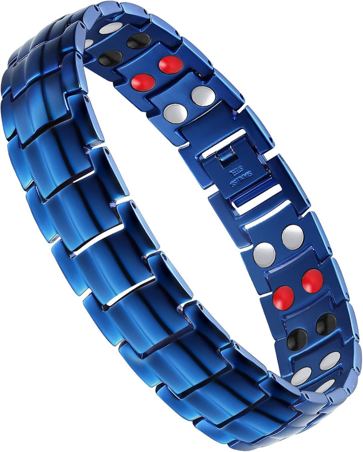Titanium Steel Magnetic Bracelets for Men,4 Element Double Row Strength Magnets Wristband Magnetic Brazaletes with Free Links Removal Tool & Jewelry Gift Box