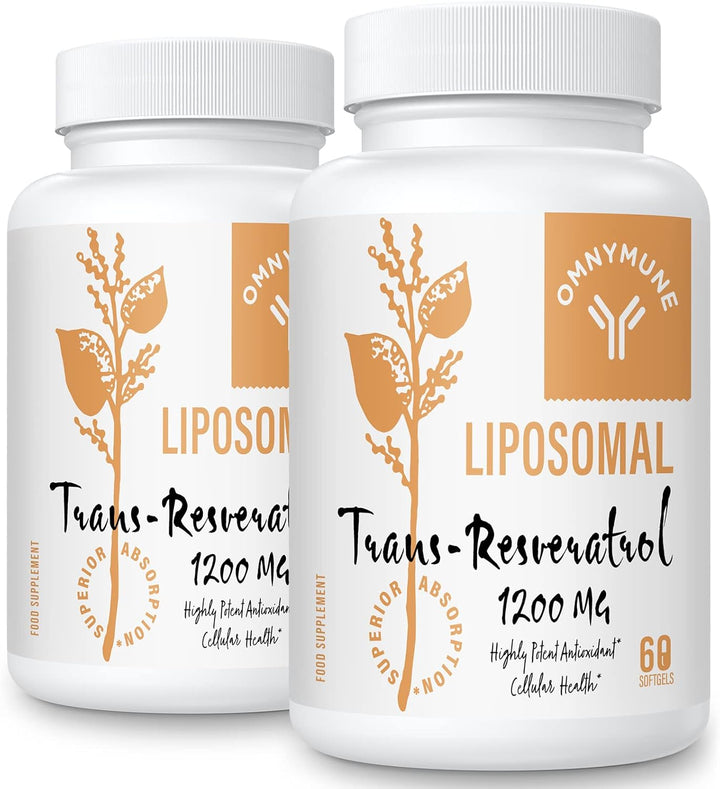 Liposomal Trans-Resveratrol 1200Mg per Serving – High Absorption, 98% Purity from Japanese Knotweed – Antioxidant, Longevity & Immunity – 60 Softgels