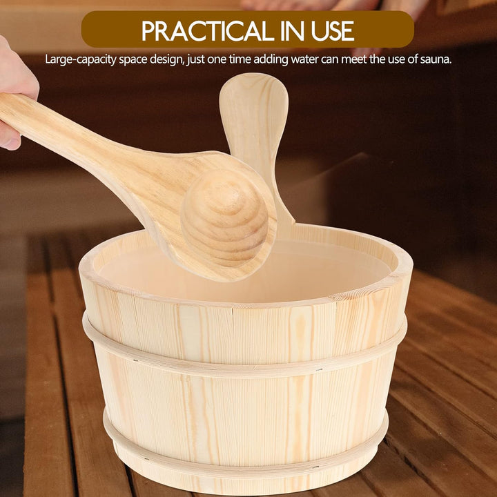 2Pcs Sauna Wooden Bucket and Ladle Set Sauna Water Bucket Wood Ladle Kit Barrel Set Sauna Steam Water Accessories (Neutral Style)