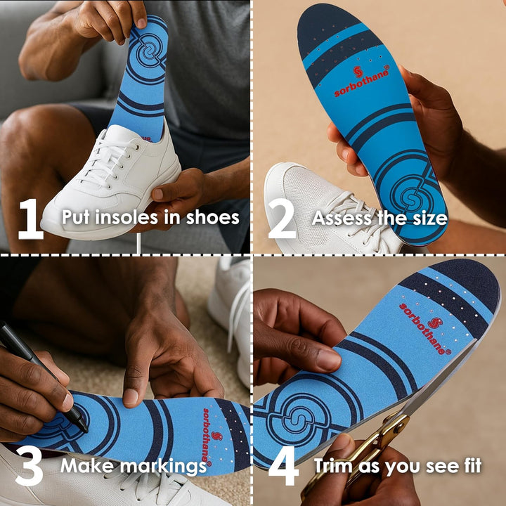 Shock Stopper Insoles Men & Women – Full-Length Shock Absorbing Full Strike Insoles for Running, Football, Tennis & High-Impact Sports – Antibacterial, Trim-To-Fit Inserts – Sizes 3-12.5UK