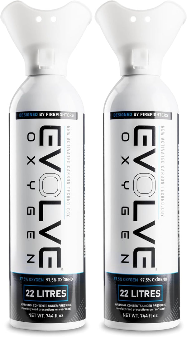 22-Litre Pure Oxygen Canister with Breathing Cup | Portable Oxygen Can | Ideal for Home Use and Outdoor Activities | Designed by Firefighters | Made in Britain | Pack of 2