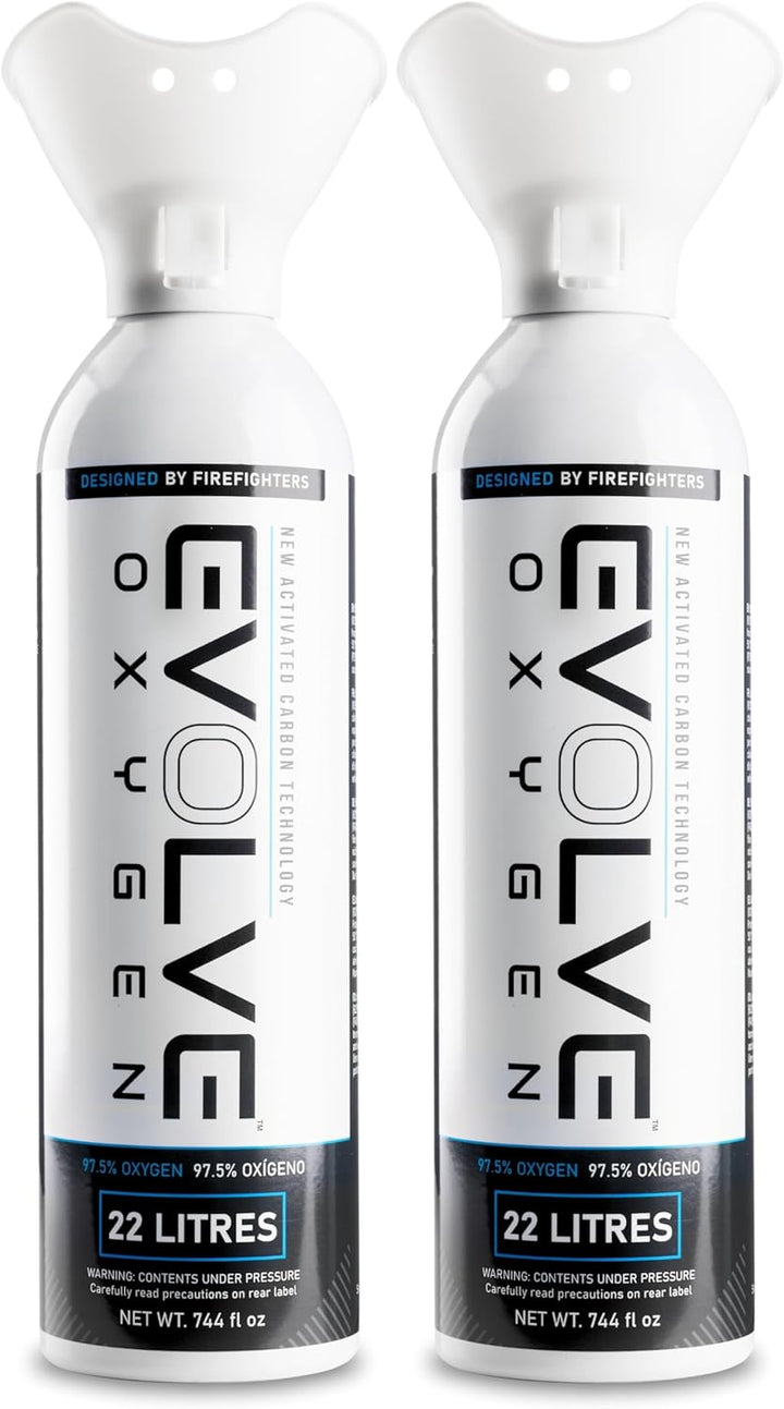 22-Litre Pure Oxygen Canister with Breathing Cup | Portable Oxygen Can | Ideal for Home Use and Outdoor Activities | Designed by Firefighters | Made in Britain | Pack of 2