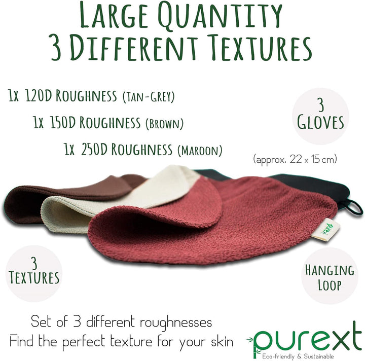 3 Exfoliating Gloves - Kessa Hammam Body Scrubber - Fake Tan Remover Exfoliator Mitts (Mixed)