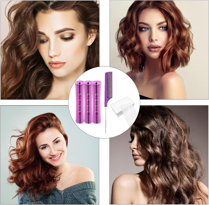 71 Pcs Perm Kit with 30 Pcs Perm Rods, 40 Pcs Papers and 1 Steel Rat Tail Comb for Short Hair for Home Hair Styling, DIY Perming Kit for Women