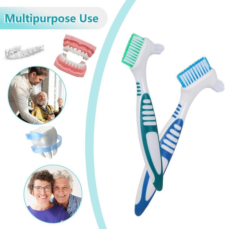 8Pcs Retainer Brush,Denture Brushes, Multi-Layer Bristles, Double-Sided Retainer Cleaning Brushes, for Dentures Care, Blue, Purple, Green, Orange