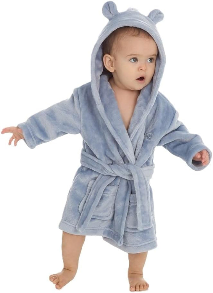 Baby Boys & Girls Unisex Dressing Gown (Ages 6-24 Months) Soft Plush Flannel Fleece Hooded Bath Robe