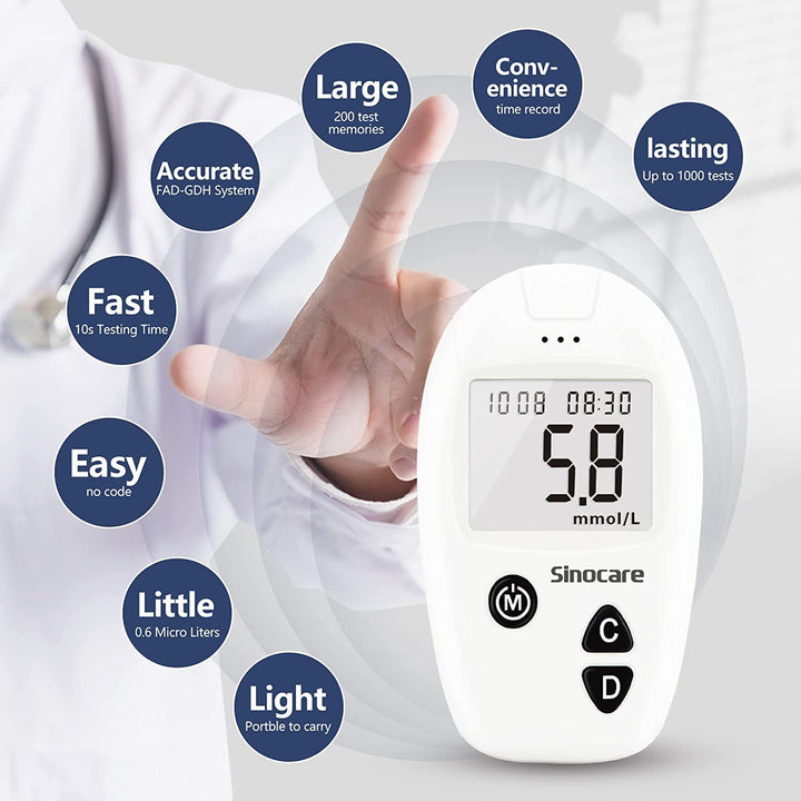 Blood Sugar Monitor, Diabetes Testing Kit Safe Accu, Large Memory Capacity Blood Sugar Test Kit with 50 Test Strips & 50 Lancing Devices, for Diabetics Home Self-Testing in Mmol/L