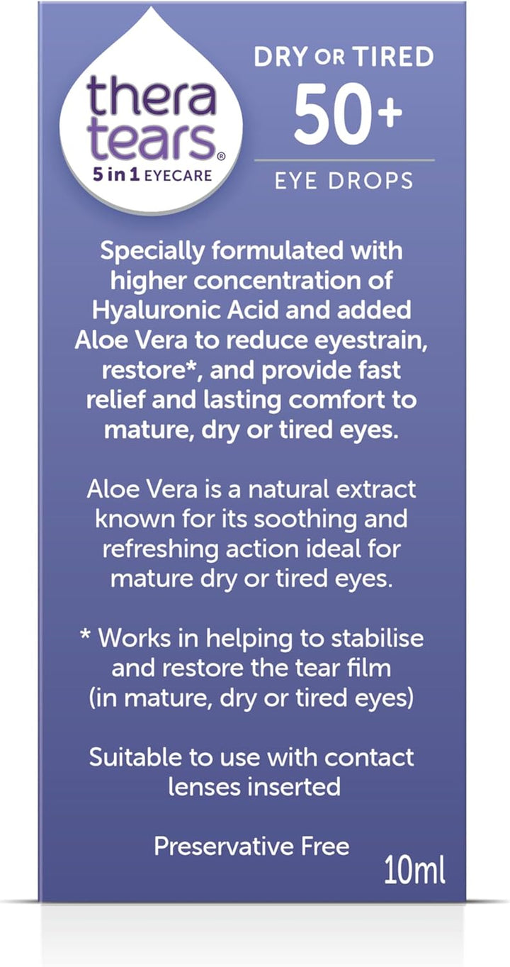 ® Dry or Tired Eye Drops 50+ | Restores and Hydrates Mature Dry or Tired Eyes | Contact Lens Friendly | Long-Lasting Relief | Preservative Free 5 in 1 Eye Care Drops | 10Ml