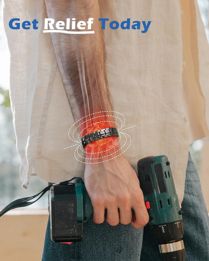 Titanium Steel Magnetic Bracelets for Men,4 Element Double Row Strength Magnets Wristband Magnetic Brazaletes with Free Links Removal Tool & Jewelry Gift Box