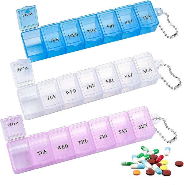 3 Pieces Pill Box Organiser Pill Dispenser Box, 7 Day Pill Box Organiser One Time a Day, Weekly Pill Box Pill Organiser for Medication, Supplements, Vitamins, Cod Liver Oil