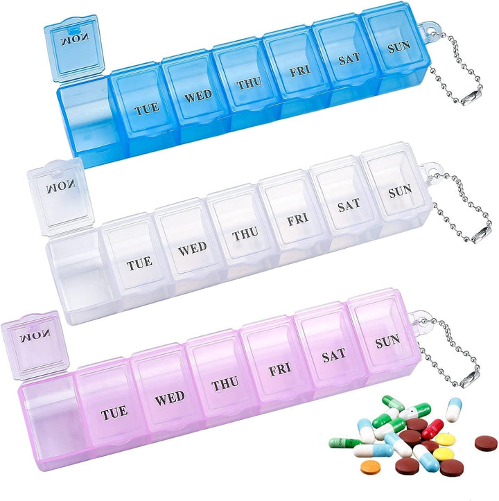 3 Pieces Pill Box Organiser Pill Dispenser Box, 7 Day Pill Box Organiser One Time a Day, Weekly Pill Box Pill Organiser for Medication, Supplements, Vitamins, Cod Liver Oil