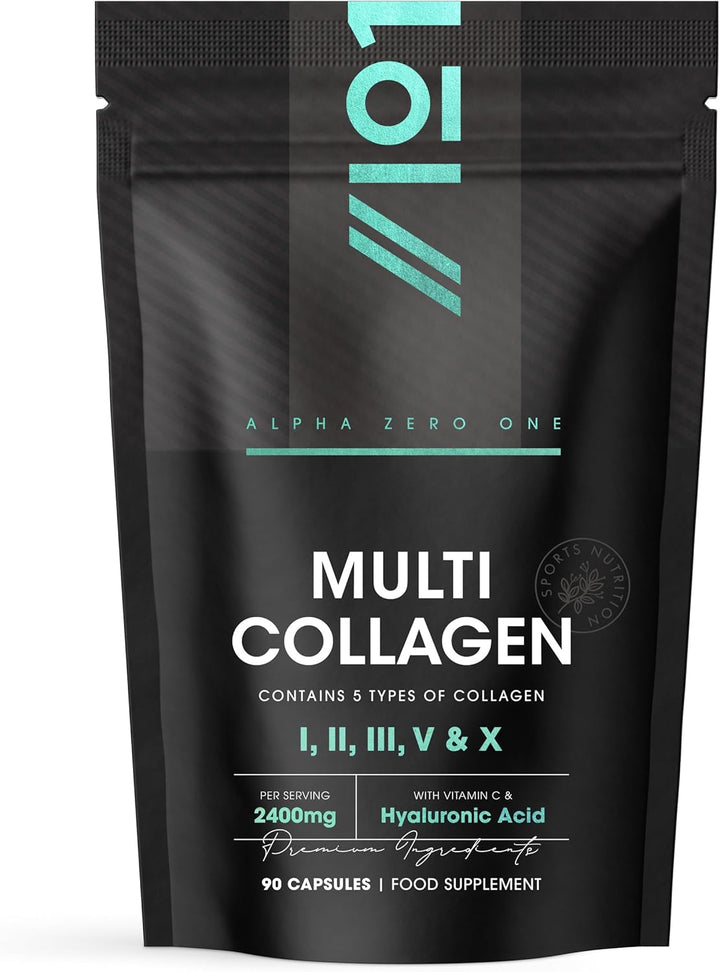 Multi Collagen 2400Mg – Types I, II, III, V & X – 90 Capsules – Wild Caught Marine, Grass Fed Bovine, Eggshell & Free-Range Chicken Collagen Powder, with Hyaluronic Acid & Vitamin C – by Alpha01