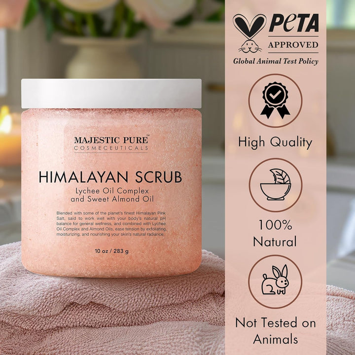 Himalayan Salt Body Scrub with Lychee Oil, Exfoliating Salt Scrub to Exfoliate & Moisturize Skin, Deep Cleansing - 10 Oz
