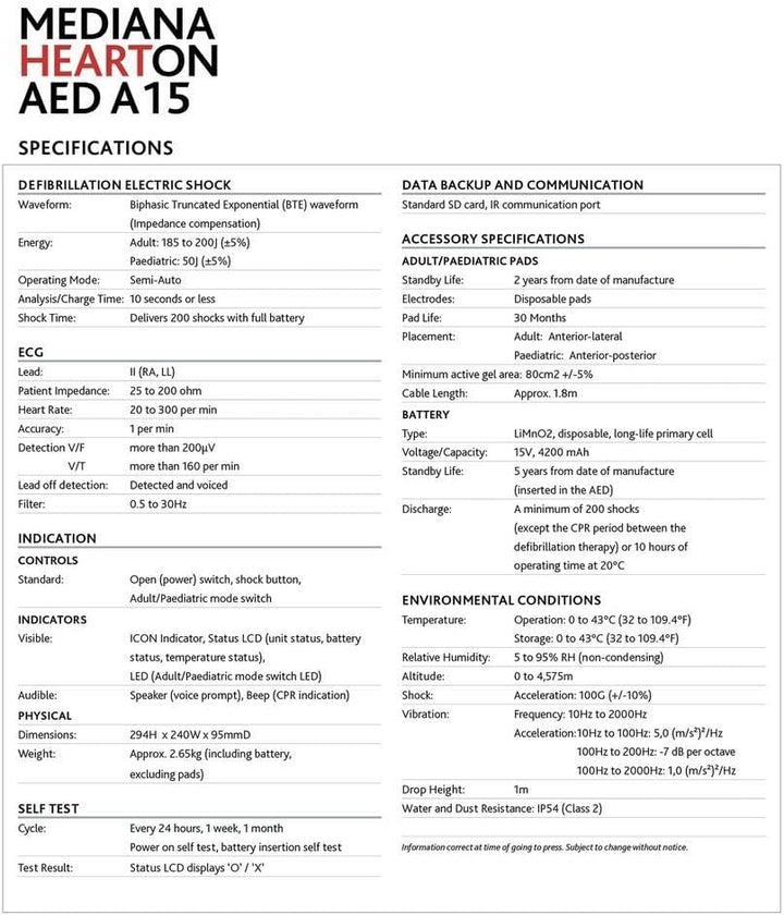 Mediana A15 Hearton AED Unit - Adult/Paediatric Mode Switch - Defibrillator Unit for Home, Schools, Clubs and Groups - Protective Outer Cover
