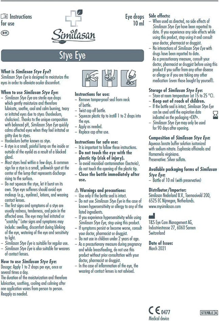 Eye Drops for Stye Eyes 10 Ml (Pack of 1) - Natural Relief for Redness, Swelling and Irritation - Moisturises and Soothes Discomfort Caused by Styes