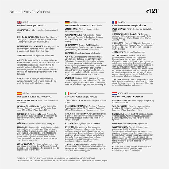 Clove, Wormwood & Green Black Walnut Hull 525Mg – 90 Vegan Capsules – High Strength Multi-Botanical Complex Supplement – Resealable and Recyclable Pouch by