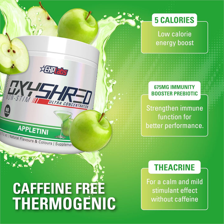 Oxyshred Non Stimulant Thermogenic Pre Workout Powder & Shredding Supplement - Pre Workout Powder with L Glutamine & Acetyl L Carnitine, Energy Boost Drink - Appletini, 60 Servings
