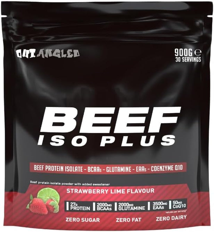 Beef Iso Plus, Beef Protein Isolate Powder, High Protein, No Fat and No Sugar | Strawberry Lime Flavour 900G 30 Servings | Halal, Paleo and Keto Friendly, Dairy Free, Gluten Free