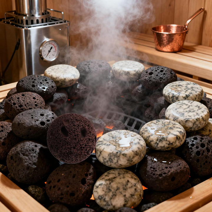5Pcs Sauna Heater Volcanic Stones - Sauna Room Replacement Rocks for Heating - 4Cm Natural Steam Heater Rocks for Indoor Steam Rooms