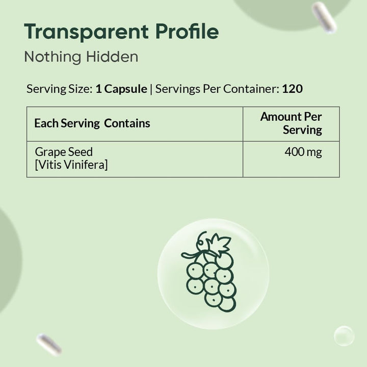 Grape Seed Extract Capsules 400 Mg– 95% OPC Polyphenols – (4 Months Supply) - Premium Antioxidant Support – Vegan, Non-Gmo, Gluten-Free – GMP Certified – 120 Capsules