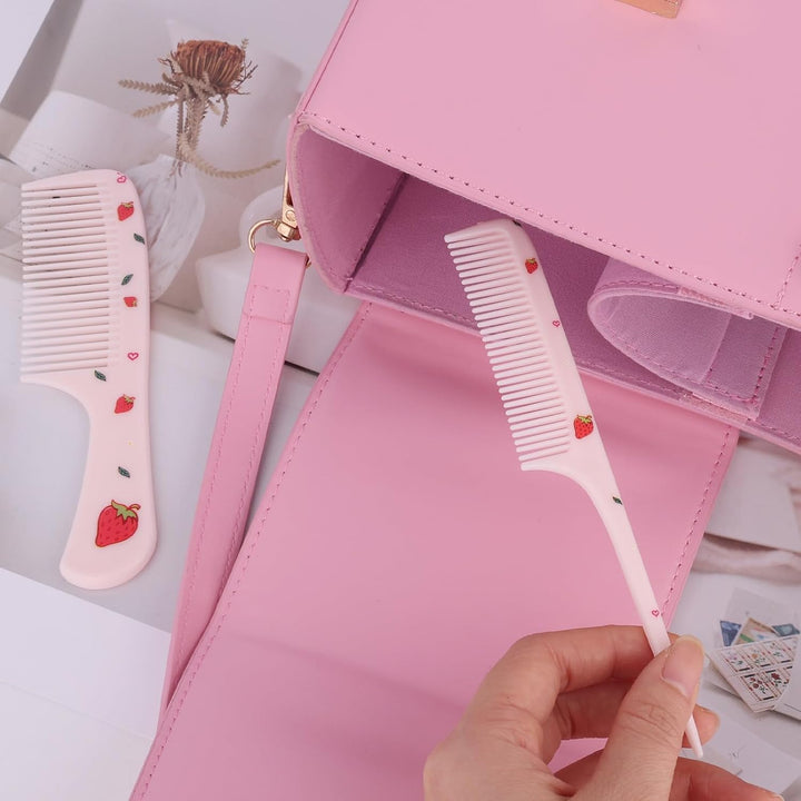 4Pcs Cute Hair Comb Set, Strawberry & Ice Cream Kids Toddler Baby Comb Fine Tooth & Rat Tail Combs Small Tiny Mini Miniature Plastic Hair Brush for Women Girls Kids All Types