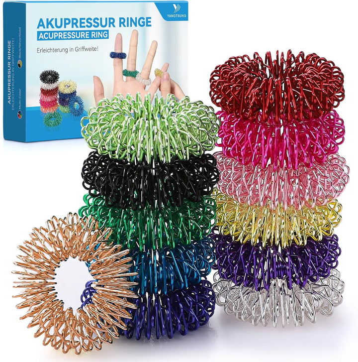Spring Acupressure Rings, 12PCS 27Mm Spiky Sensory Finger Rings for Anxiety & Stress Relief, Blood Circulation, Versatile Fidget Massager for Adults and Teens 14+ (Multi-Color)