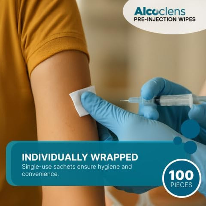 Pre-Injection Alcohol Wipes/Swabs Box of 100 Sachets