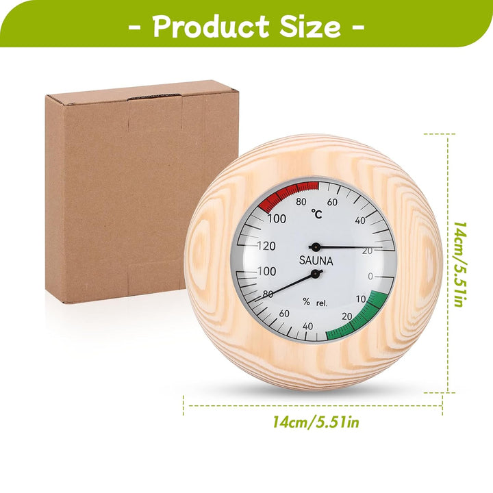2-In-1 Sauna Thermometer and Hygrometer,High Accuracy Sauna Accessories,Round Wooden Hygrometer Humidity Meter for Steam Room Sauna Room