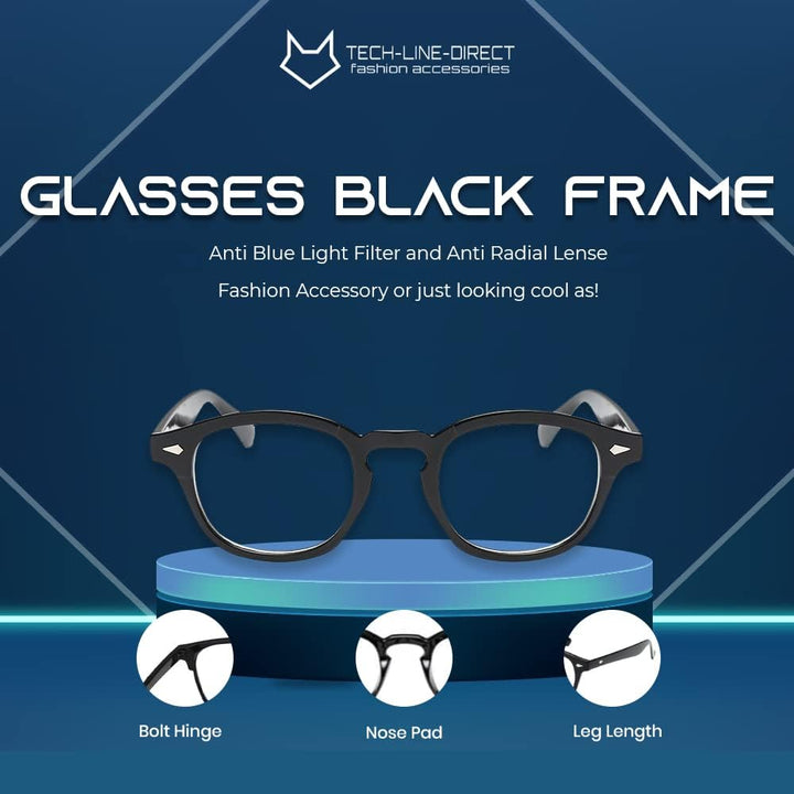 TECH-LINE-DIRECT 2022 Glasses Black Frame Men Johnny Depp Style Designer Glasses Women Optical Spectacle Frames Vintage Clear Lens Eyeglasses Male