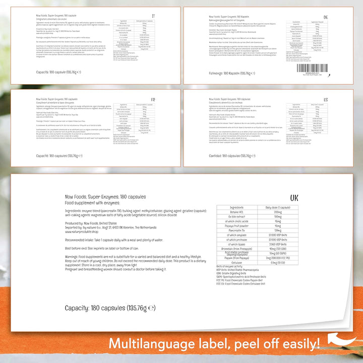 Foods, Super Enzymes, 180 Capsules, Lab-Tested, Enzyme Blend, Gluten Free, Soy Free