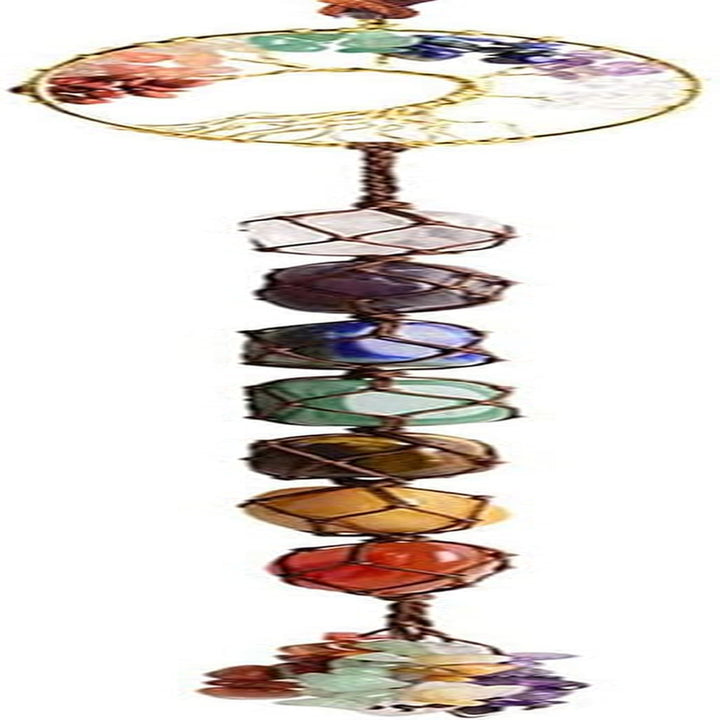 7 Chakras Healing Crystals, Natural Gemstones Spiritual Gifts for Women Polished Tumbled Stones Positive Energy Meditation Hanging Ornament/Window Ornament/Feng Shui (Healing Crystals-02)