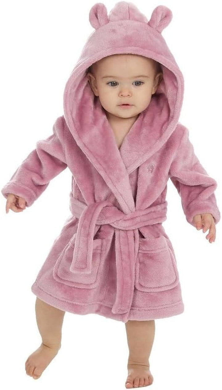 Baby Boys & Girls Unisex Dressing Gown (Ages 6-24 Months) Soft Plush Flannel Fleece Hooded Bath Robe
