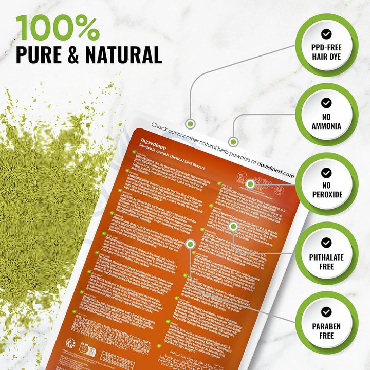 Organic Pure Natural Henna Powder 100G, Ppd-Free Hair Dye, Natural Hair Colour, No Chemicals, Vegan