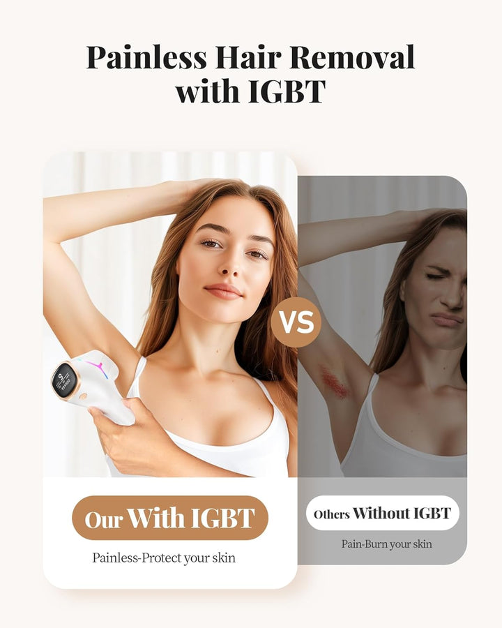 IPL Laser Hair Removal Device for Women and Men, IGBT Painless At-Home Laser Hair Remover Machine for Upper Lip, Bikini Line, Body, Salon Quality, Faster Long Lasting Result, Gold