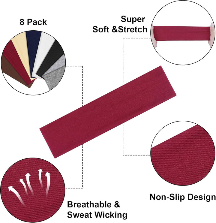 8 Pcs Headbands for Women'S Hair, Fashion Hair Bands for Women Men Soft Ladies Headband Elastic Head Bands Yoga Gym Hair Accessories Multicoloured