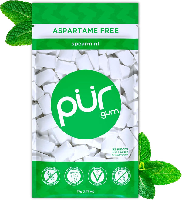 | Sugar Free Chewing Gum | Made with Xylitol | Vegan, Aspartame Free, Gluten Free & Keto Friendly | Natural Spearmint Flavoured Gum, 55 Pieces (Pack of 1)